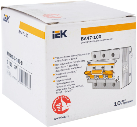 Авт. выкл. ВА47-100 3Р100А 10кА х-ка D IEK