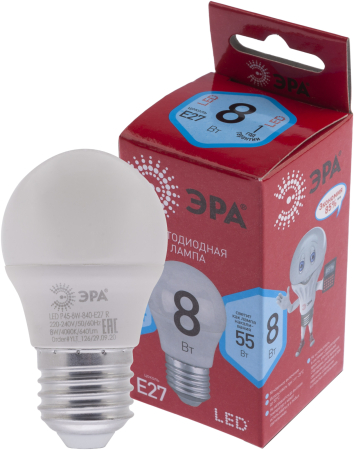 LED P45-8W-840-E27 R ЭРА (диод, шар, 8Вт, нейтр, E27)
