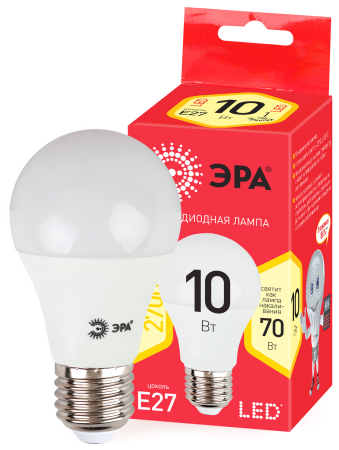 Лампы СВЕТОДИОДНЫЕ ЭКО ECO LED A60-10W-827-E27  ЭРА (диод, груша, 10Вт, тепл, E27)