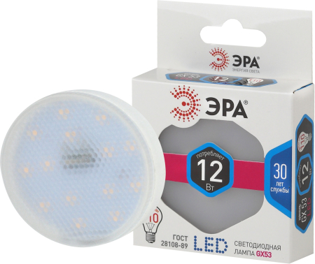 Лампа светодиодная Эра LED GX-12W-840-GX53 (диод, таблетка, 12Вт, нейтр, GX53)