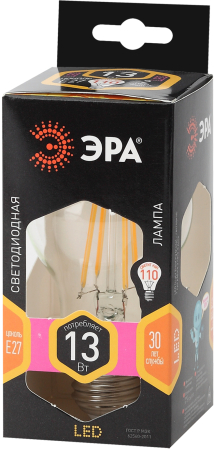 F-LED A60-13W-827-E27 ЭРА (филамент, груша, 13Вт, тепл., Е27) (10/100/1500)