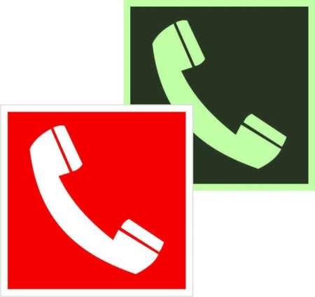 Знак F 05 "Телефон для использования при пожаре" (в том числе телефон прямой связи с пожарной охраной) 200х200 мм, пленка самоклеящаяся с покрытием фотолюминесцентным ГОСТ Р 12.4.026-2001 EKF