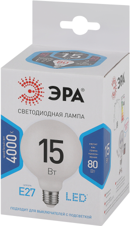 Лампочка светодиодная ЭРА STD LED G95-15W-4000K-E27 E27 / Е27 15Вт шар нейтральный белый свет