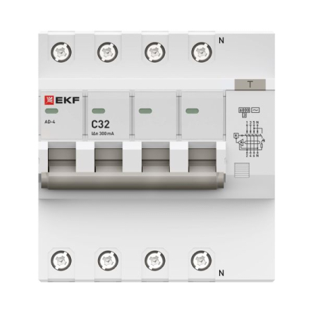 Дифференциальный автомат АД-4 32А/300мА (хар. C, AC, электронный) 6кА EKF PROxima