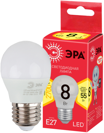 LED P45-8W-827-E27 R  Лампочка светодиодная ЭРА RED LINE LED P45-8W-827-E27 R Е27 / E27 8 Вт шар теплый белый свет