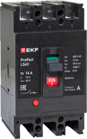 Автоматический выключатель LS63 15кА 3P 16А ProPact EKF
