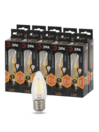 Лампа светодиодная Эра F-LED B35-7W-827-E27 (филамент, свеча, 7Вт, тепл, E27)