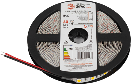 Светодиодная лента ЭРА LS5050-14,4-60-12-3500K-IP20-1 year-5m теплый белый свет, 5м