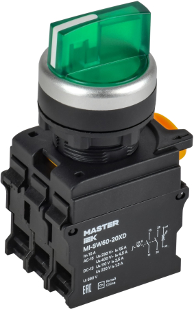Переключатель с подсветкой 3 полож. 2NO зеленый MASTER IEK