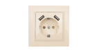 Минск Розетка 1-местная СП с/з 16А бежевая с защ. штор. с 2 USB 2,1А EKF Минск Розетка 1-местная СП с/з 16А бежевая с защ. штор. с 2 USB 2,1А EKF