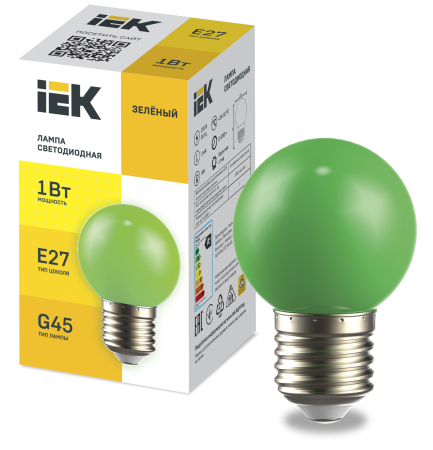 Лампа LED декор. G45 шар 1Вт 230В зеленый E27 IEK