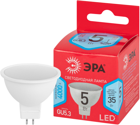 LED MR16-5W-840-GU5.3 R  Лампочка светодиодная ЭРА RED LINE LED MR16-5W-840-GU5.3 R GU5.3 5 Вт софит нейтральный белый свет