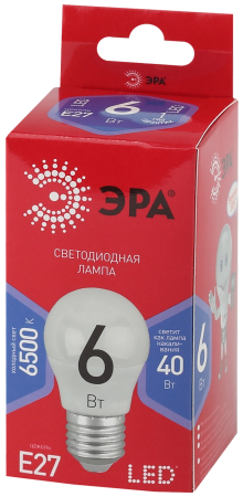 LED P45-6W-865-E27 R ЭРА (диод, шар, 6Вт, хол, E27) (10/100/3600)