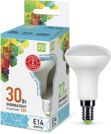 Лампа светодиодная LED-R50-standard 3Вт 230В Е14 4000К 270Лм ASD