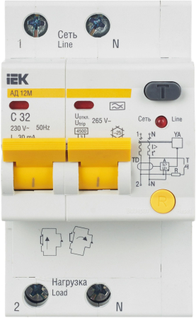 Диф. автомат АД12М 2Р С32 30мА IEK