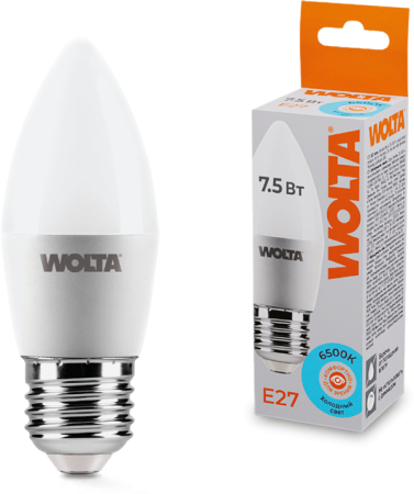 Лампа LED WOLTA C37 7.5Вт 625лм Е27 6500К   1/50