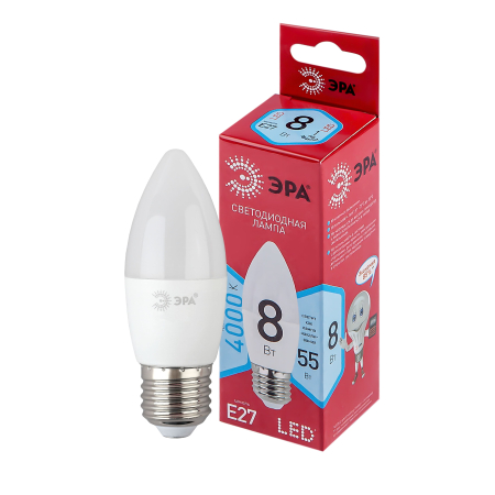 LED B35-8W-840-E27 R  Лампочка светодиодная ЭРА RED LINE LED B35-8W-840-E27 R E27 / Е27 8 Вт свеча нейтральный белый свет