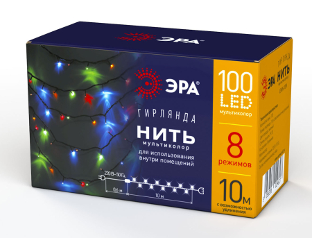 Гирлянды ENIN-10M  ЭРА Гирлянда LED Нить 10 м мультиколор 8 режимов, 220V, IP20