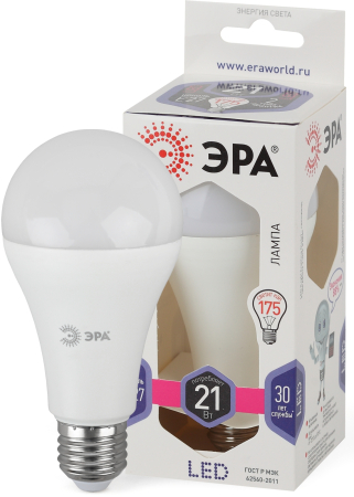 Лампы СВЕТОДИОДНЫЕ СТАНДАРТ LED A65-21W-860-E27  ЭРА (диод, груша, 21Вт, хол, E27)