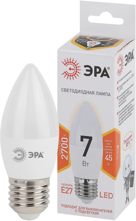 Лампа светодиодная Эра LED B35-7W-827-E27 (диод, свеча, 7Вт, тепл, E27),