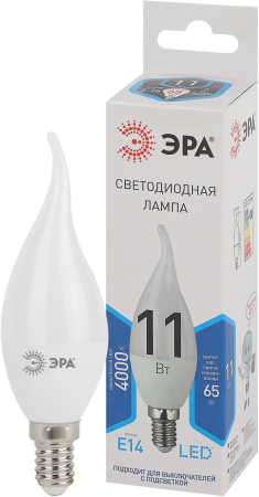 Лампа светодиодная Эра LED BXS-11W-840-E14 (диод, свеча на ветру, 11Вт, нейтр, E14)