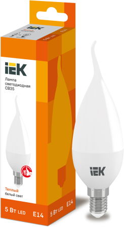 Лампа светодиодная ECO CB35 свеча на ветру 5Вт 230В 3000К E14 IEK