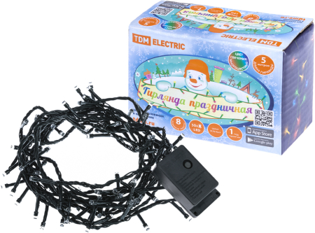 Гирлянда светодиодная СГ50MЗ5, многоцвет., зеленый шнур, 5м, 8 режимов, 250 В, TDM