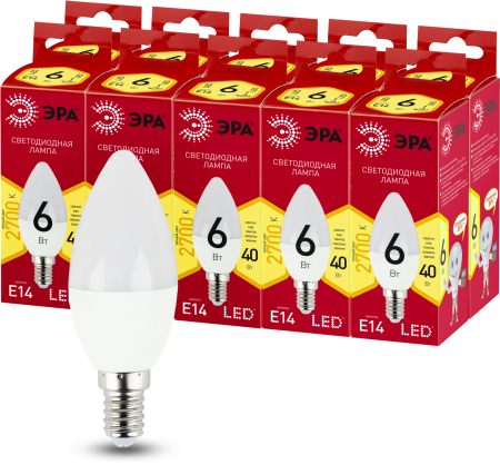 LED B35-6W-827-E14 R  Лампочка светодиодная ЭРА RED LINE LED B35-6W-827-E14 R Е14 / E14 6 Вт свеча теплый белый свет