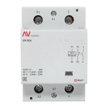 Контактор модульный КМ 80А 1NC+1NO 230VAC (3 мод.) AVERES EKF