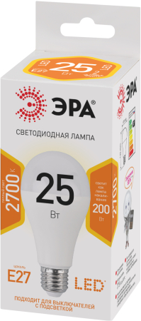 Лампы СВЕТОДИОДНЫЕ СТАНДАРТ LED A65-25W-827-E27  ЭРА (диод, груша, 25Вт, тепл, E27)