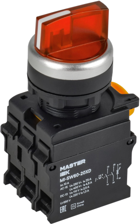 Переключатель с подсветкой 3 полож. 2NO красный MASTER IEK