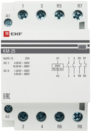 Контактор модульный КМ 25А 2NО+2NC (3 мод.) EKF PROxima