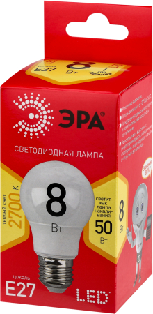 LED A55-8W-827-E27 R  Лампочка светодиодная ЭРА RED LINE LED A55-8W-827-E27 R Е27 / E27 8 Вт груша теплый белый свет