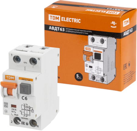 АВДТ 63 2Р(1Р+N)  C6 30мА 6кА тип А TDM