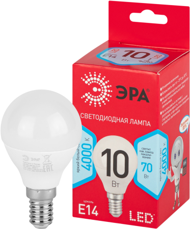 LED P45-10W-840-E14 R ЭРА (диод, шар, 10Вт, нейтр, E14)