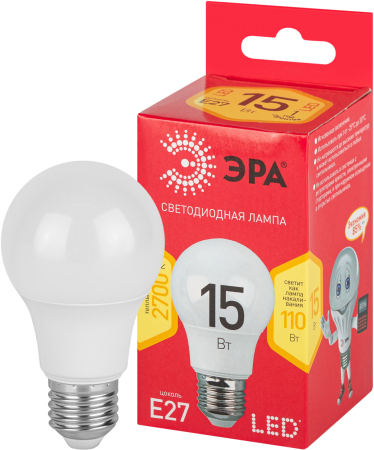 LED A60-15W-827-E27 R ЭРА (диод, груша, 15Вт, тепл, E27) (10/100/2000)