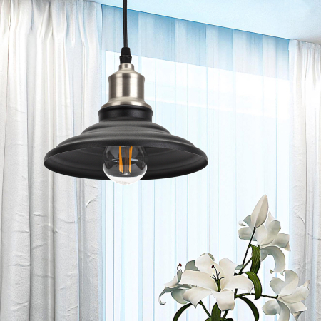 Подвес PL4 BK/BN  ЭРА металл, E27, max 40W, d203 мм, шагрень черный/темный никель