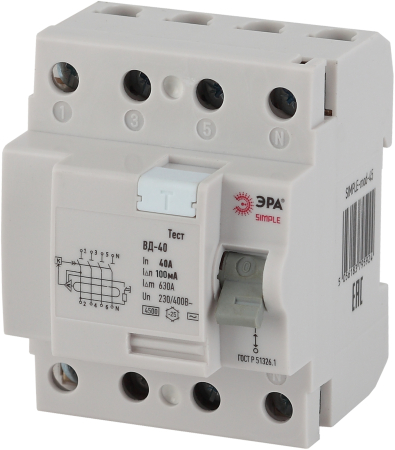 УЗО ВД-40 Электронное 4P 40А 100mA SIMPLE-mod-49 ЭРА SIMPLE
