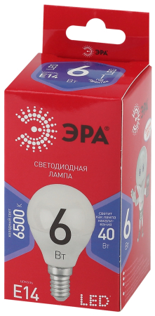 LED P45-6W-865-E14 R ЭРА (диод, шар, 6Вт, хол, E14) (10/100/3600)