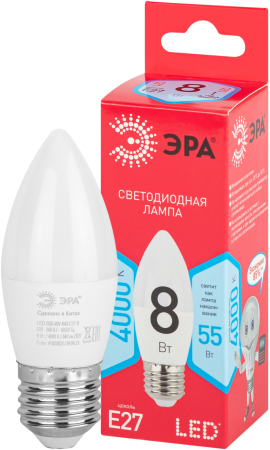 LED B35-8W-840-E27 R  Лампочка светодиодная ЭРА RED LINE LED B35-8W-840-E27 R E27 / Е27 8 Вт свеча нейтральный белый свет