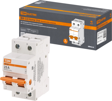 Выключатель нагрузки (мини-рубильник) ВН-32 2P 25A Home Use TDM