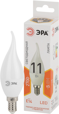 Лампа светодиодная Эра LED BXS-11W-827-E14 (диод, свеча на ветру, 11Вт, тепл, E14)