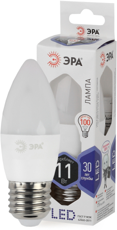 Лампа светодиодная Эра LED B35-11W-860-E27 (диод, свеча, 11Вт, хол, E27)