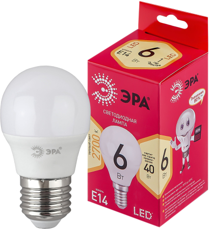 Лампочка светодиодная ЭРА RED LINE LED P45-6W-827-E14 R Е14 / E14 6 Вт теплый белый свет