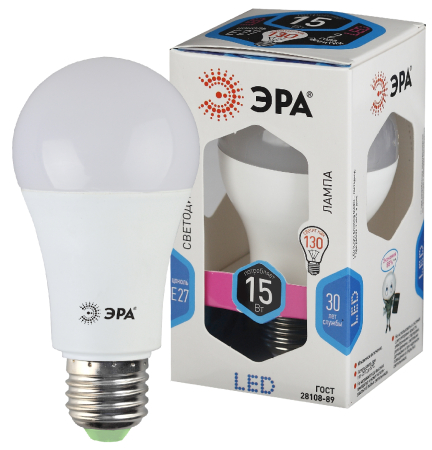 Лампы СВЕТОДИОДНЫЕ СТАНДАРТ LED A60-15W-840-E27  ЭРА (диод, груша, 15Вт, нейтр, E27),