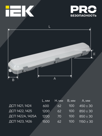 Светильник ДСП 1424 20Вт 4000К IP65 600мм IEK