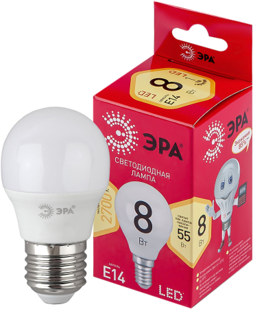 Лампочка светодиодная ЭРА RED LINE LED P45-8W-827-E14 R Е14 / E14 8 Вт шар теплый белый свет