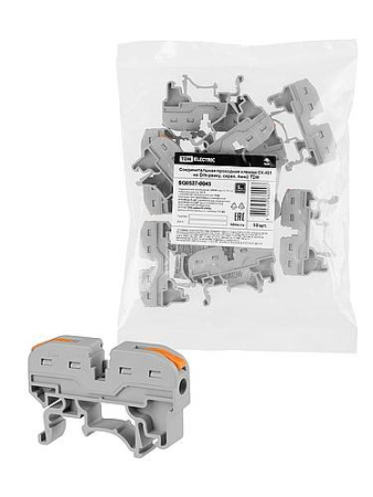 Соединительная проходная клемма СК-421 на DIN-рейку, серая, 4мм2 (10 шт/упак) TDM