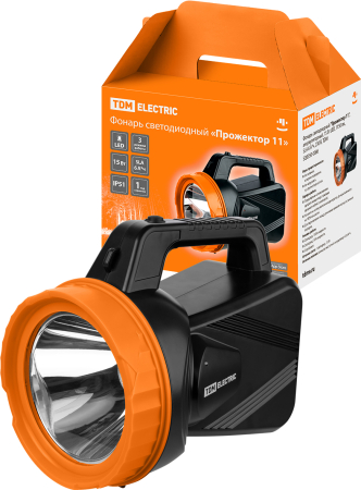Фонарь  светодиод. "Прожектор 11", аккумуляторный, 15 Вт LED, 1150 лм, SLA 6 А*ч, 230 В, TDM
