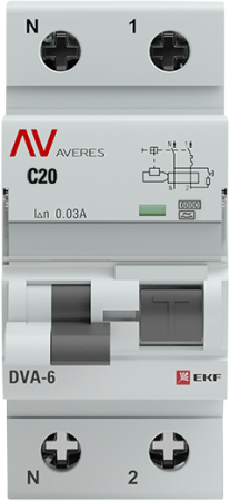 Дифференциальный автомат DVA-6 1P+N 20А (C)  30мА (A) 6кА EKF AVERES